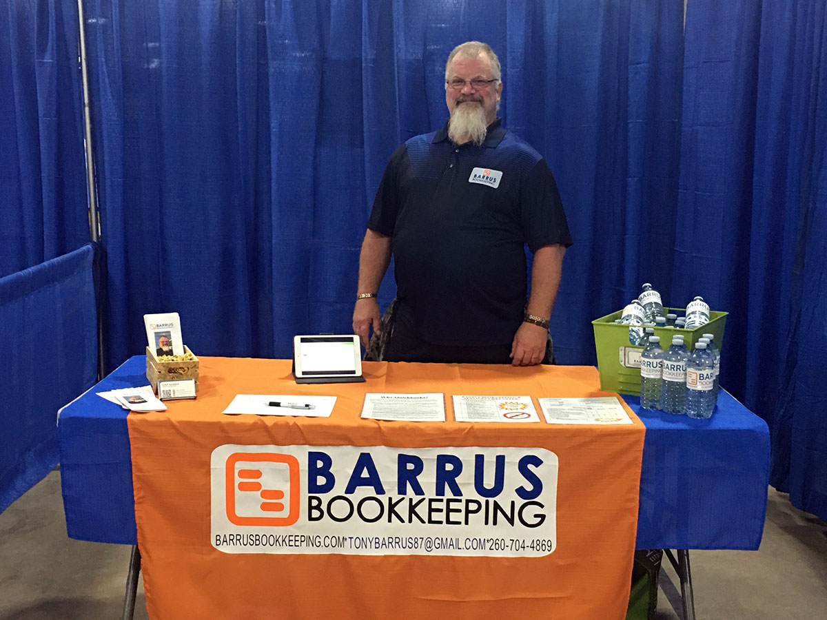 Tony Burrus of Barrus Bookkeeping at an Indiana small business trade show
